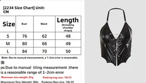 Tabella taglie con misure di busto e vita per il top corsetto halter in pelle Y2K punk