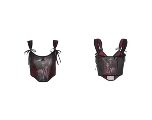 Gothic camisole with Grim Reaper print, spider web texture and bow shoulder straps
