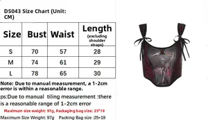 Size chart for Gothic reaper print camisole showing bust and waist measurements in CM
