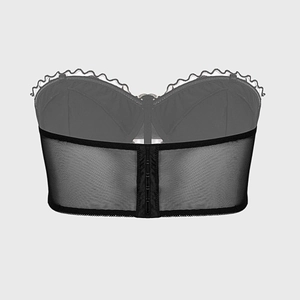 Gothic black mesh corset top with dark snake pattern and back multi-hook closure