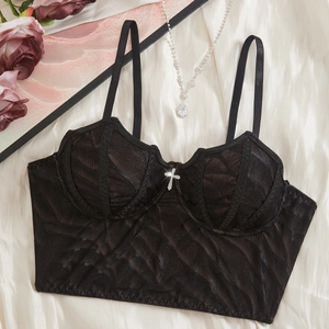 Bustier Sexy Gothique pour Femme en Dentelle et Maille Top Corset Col en V Pendentif Croix Coupe Slim Sans Manches Caraco Halloween