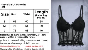 Detailed size chart for the black lace gothic corset top including S M and L measurements