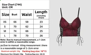 Size chart for spider web gothic camisole including measurements for XS to L sizes