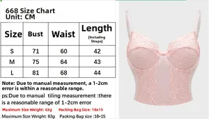 Detaillierte Größentabelle für rosa Spitzen-Korsett-Top mit Maßen von S bis L