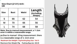 Detailed size chart for lace velvet bodysuit with bust measurement in centimeters
