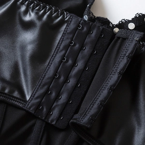 Punk style PU leather corset top with rivet details and adjustable hooks