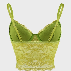 Lace sexy camisole bralette in bright green with floral patterns and adjustable straps