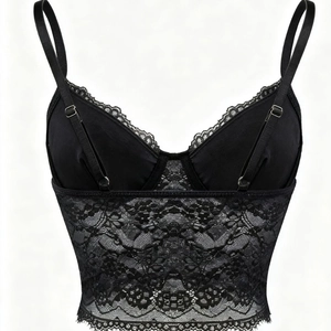 Elegant black lace camisole top with underwire support and adjustable thin straps