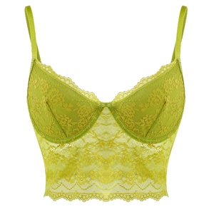 Grass green floral lace camisole top with underwire cups and sheer scalloped hemline