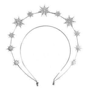 Elegant double-layered silver halo headband with sparkling rhinestone starburst ornaments