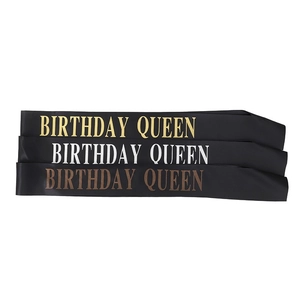 Satin Birthday Queen Sash Black Gold Hot Stamping Birthday Girl Party Accessory For Women Birthday Celebration Decoration