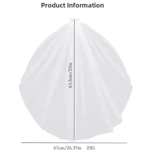 Single layer white bridal veil with pearls and comb, sizing 63.5cm x 67cm detail