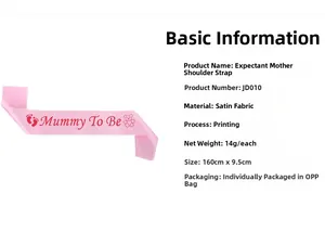 Pink satin Mommy To Be sash featuring clear printed text and standard 160x9.5cm sizing
