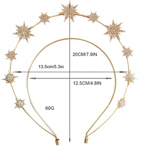 Baroque style gold halo headband with double-layered metal stars and sparkling rhinestones