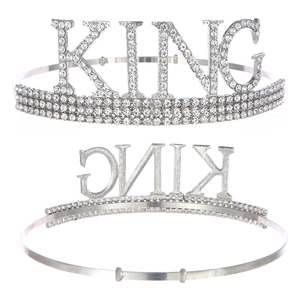Serre-tête couronne KING en alliage argenté avec strass pour fête d'anniversaire homme