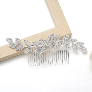 Silver leaf hair comb with sparkling rhinestones for elegant wedding bridal hairstyling