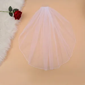 Elegant white single-layer bridal veil with pearl accents and clear comb for weddings