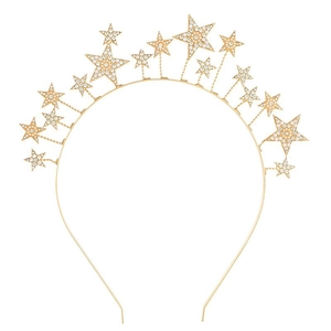 Serre-tête étoiles dorées avec perles et strass pour décoration de cheveux fête