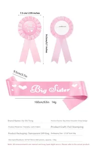Pink Big Sister satin sash and rosette badge set for baby shower party celebrations