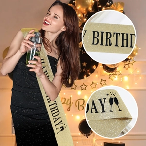 Happy Birthday Sash Glitter Fabric Birthday Party Decorations For Women Girls Rose Gold Gold Silver Birthday Queen Sash