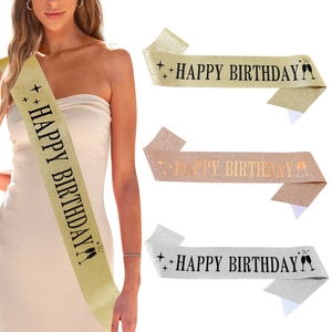 Sparkly Happy Birthday sash in gold and silver glitter fabric for girls party decoration