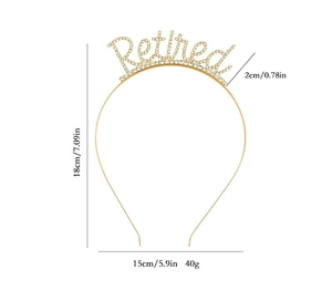 Detailed dimensions of gold Retired tiara headband with rhinestones for party use