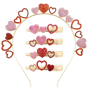 Serre-Tête Et Barrettes À Cheveux En Cœur Alliage Cristal Saint Valentin Or Rouge Rose Strass Accessoires Cheveux Femme Fête