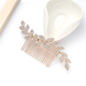 Pettine per capelli dorato con foglie e strass brillanti per acconciatura sposa