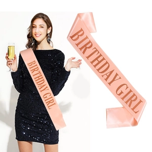 Rose gold Birthday Girl sash for women featuring elegant pink satin and foil lettering