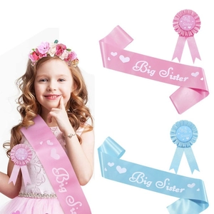 Pink and blue Big Sister sash and badge set for baby shower celebrations