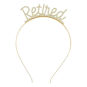 Sparkling gold Retired party headband with white rhinestones for retirement celebrations