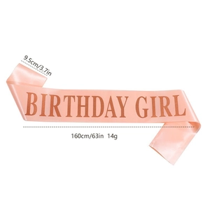 Pink satin Birthday Girl sash with rose gold lettering for party decorations