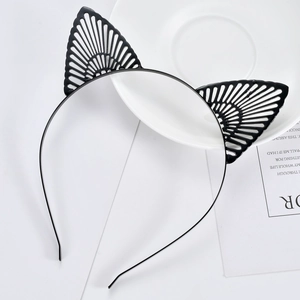 Diadema negra de orejas de gato de metal minimalista para fiestas con diseño de abanico