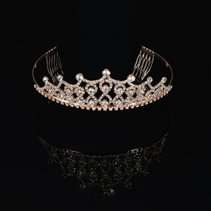 Exquisite rose gold bridal crown tiara with brilliant white crystals and side hair combs