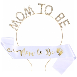 Mom To Be Baby Shower Rhinestone Tiara Headband And Satin Sash Pregnant Women Festive Party Decoration Accessories