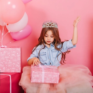 Sparkling Birthday Girl tiara with rhinestones and heart shapes for party celebration