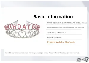 Detailed dimensions for the pink rhinestone Birthday Girl crown showing 16cm height