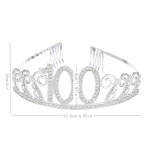 Élégant diadème argent du 100ème anniversaire avec strass en cristal pour fête
