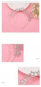 Detail shot of silver star headband with sparkling rhinestones on a pink background