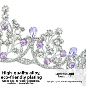 Detail of alloy crown with purple teardrop stones and eco-friendly plated finish