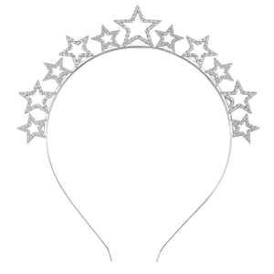 Fashion Silver Alloy Star Headband With Rhinestone Christmas New Year Festive Party Hair Hoop Accessory For Women