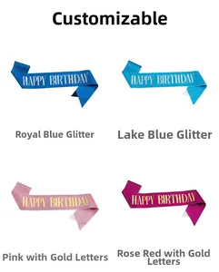 Fasce di compleanno glitterate blu e rosa con stampa della scritta Happy Birthday