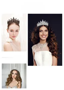 Close-up of sparkling rhinestone wedding crowns and vintage bridal headbands for women