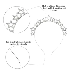 Silver alloy headband with rhinestone stars and eco-friendly electroplating finish