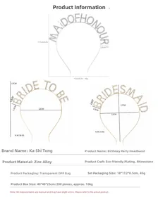 Detailed size chart for rhinestone Bride To Be and Bridesmaid alloy headbands