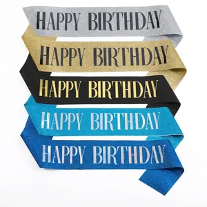 Fasce di compleanno glitterate con testo Happy Birthday nero in vari colori