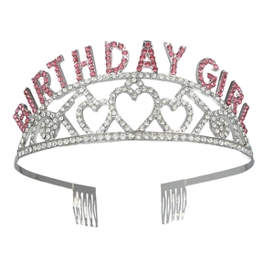 Rhinestone Birthday Girl Lettering Crown Tiara Alloy Headband Fashion Hair Accessories Party Supplies For Women Decor