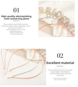 Detailed macro view of Birthday Girl rhinestone headband with premium plating and nanoglaze