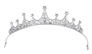 Detailed macro shot of silver star crown headpiece with sparkling crystal rhinestones