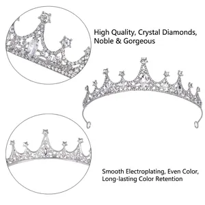 Elegant silver crown tiara with sparkling crystal rhinestones for birthday and performances